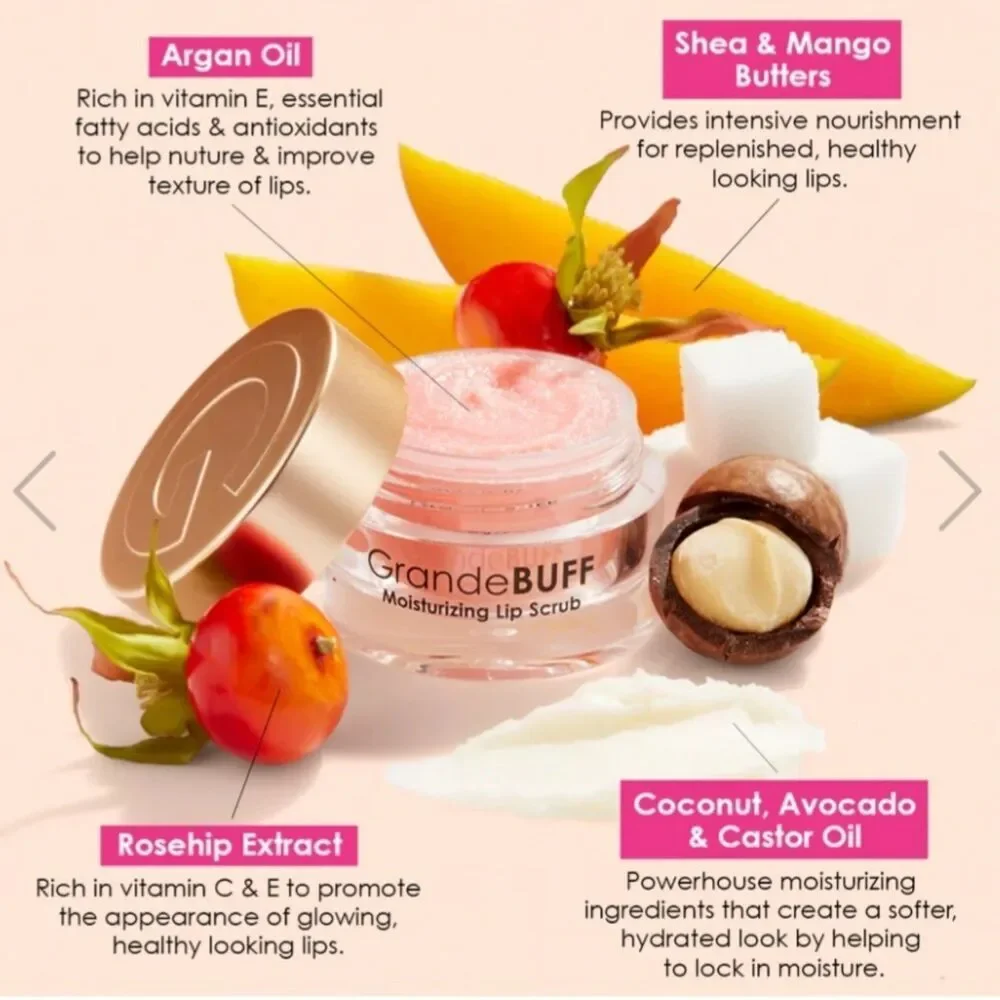 Grande Cosmetics GrandeBUFF Moisturizing Lip Scrub Strawberries Cream New Fresh